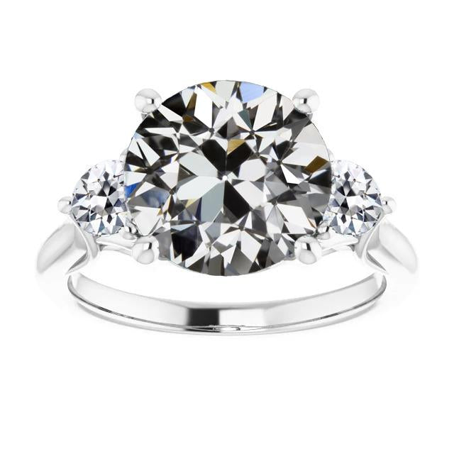 Three Stone Wedding Ring Genuine Round Old Mine Cut Diamond 7 Carats