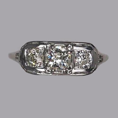 Three Stone Wedding Ring Old Cut Round Natural Diamonds 2 Carats