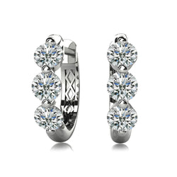 Three Stone Women Hoop Earrings 3 Ct Round Cut Real Diamonds White Gold 14K
