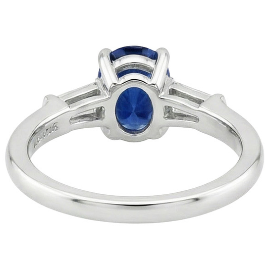 Three Stones Ring Oval Ceylon Sapphire & Baguette Natural Earth Mined DIAMOND ( NOT LAB GROWN )s 3 Carats