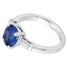 Three Stones Ring Oval Ceylon Sapphire & Baguette Natural Earth Mined DIAMOND ( NOT LAB GROWN )s 3 Carats