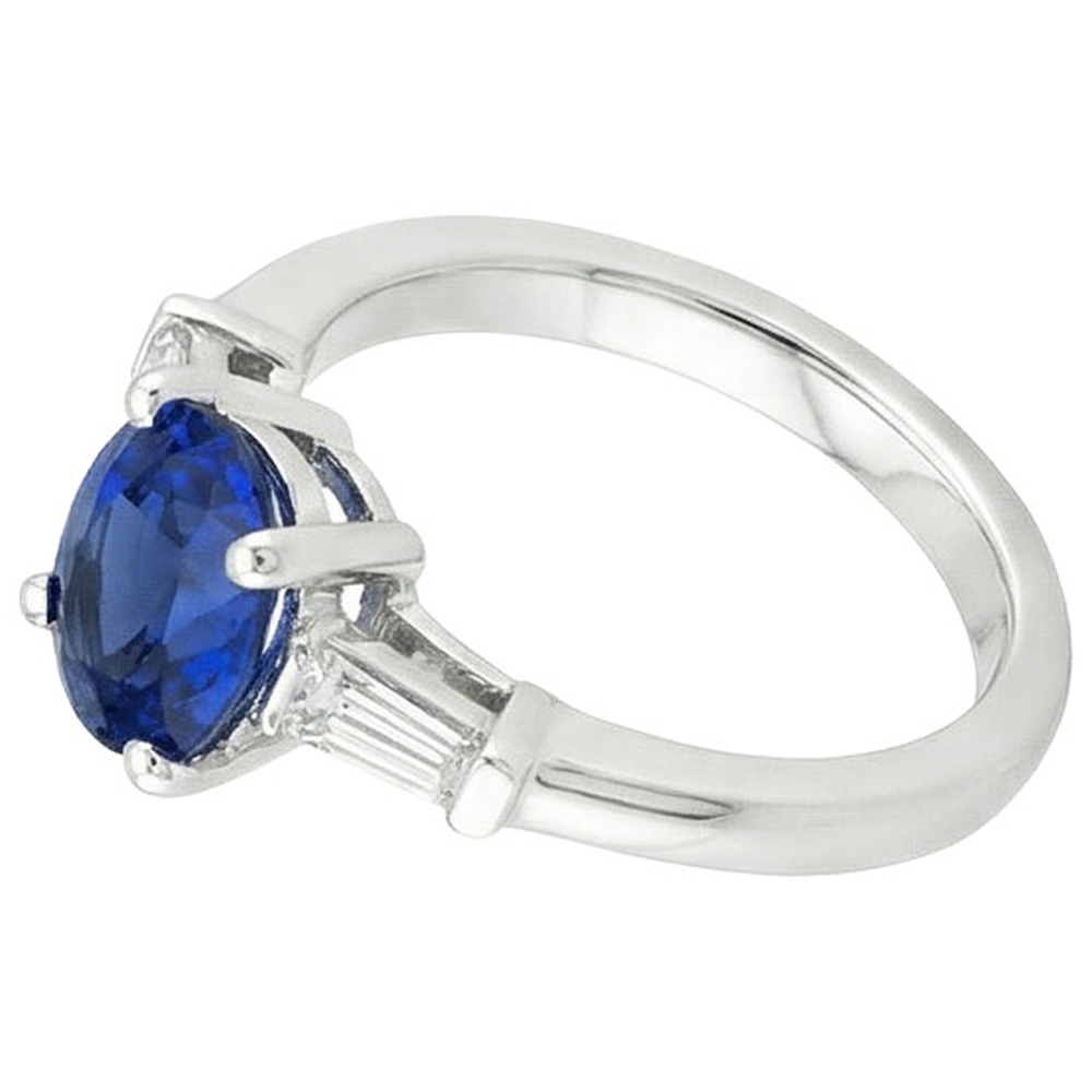 Three Stones Ring Oval Ceylon Sapphire & Baguette Natural Earth Mined DIAMOND ( NOT LAB GROWN )s 3 Carats
