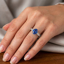 Three Stones Ring Oval Ceylon Sapphire & Baguette Natural Earth Mined DIAMOND ( NOT LAB GROWN )s 3 Carats