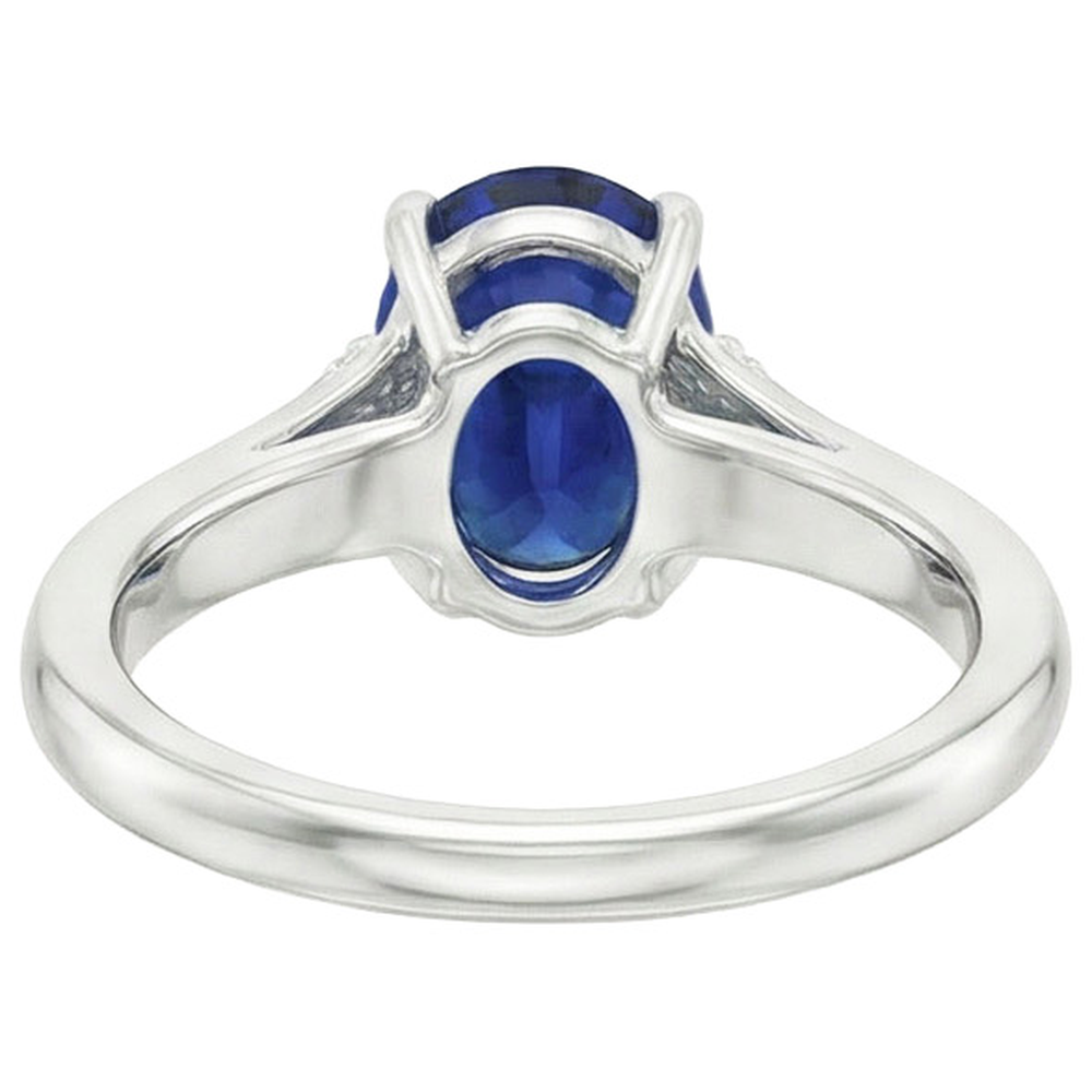 Three Stones Ring Oval Sri Lankan Sapphire 2.75 Carats Split Shank