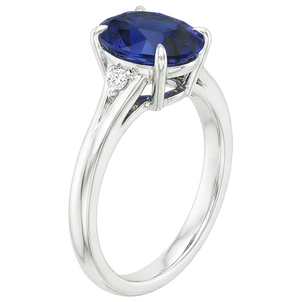 Three Stones Ring Oval Sri Lankan Sapphire 2.75 Carats Split Shank