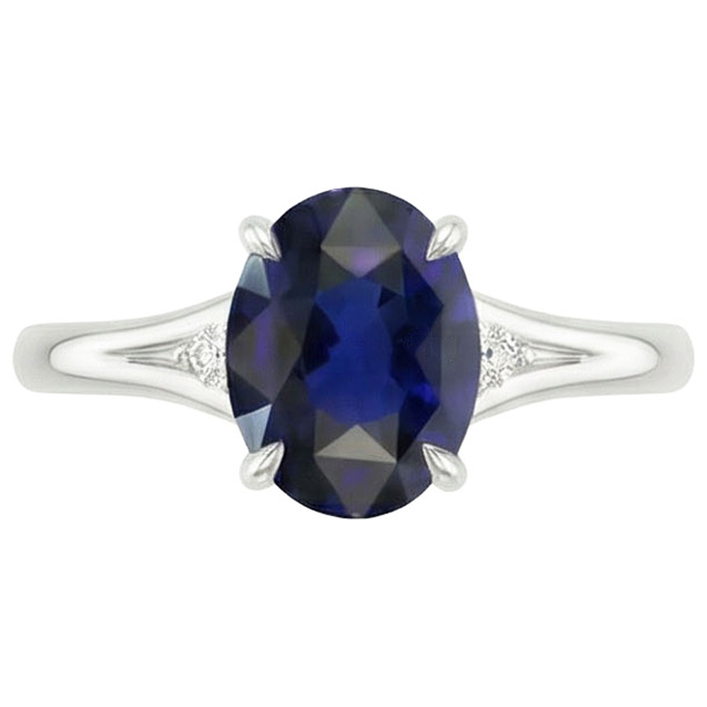 Three Stones Ring Oval Sri Lankan Sapphire 2.75 Carats Split Shank