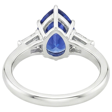 Three Stones Ring Pear Blue Sapphire & Baguette Natural Earth Mined Diamonds 3 Carats