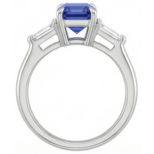 Three Stones Ring White Gold Ceylon Sapphire & Natural Earth Mined Diamond 3.50 Carats