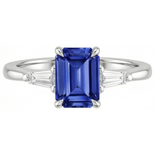 Three Stones Ring White Gold Ceylon Sapphire & Natural Earth Mined Diamond 3.50 Carats
