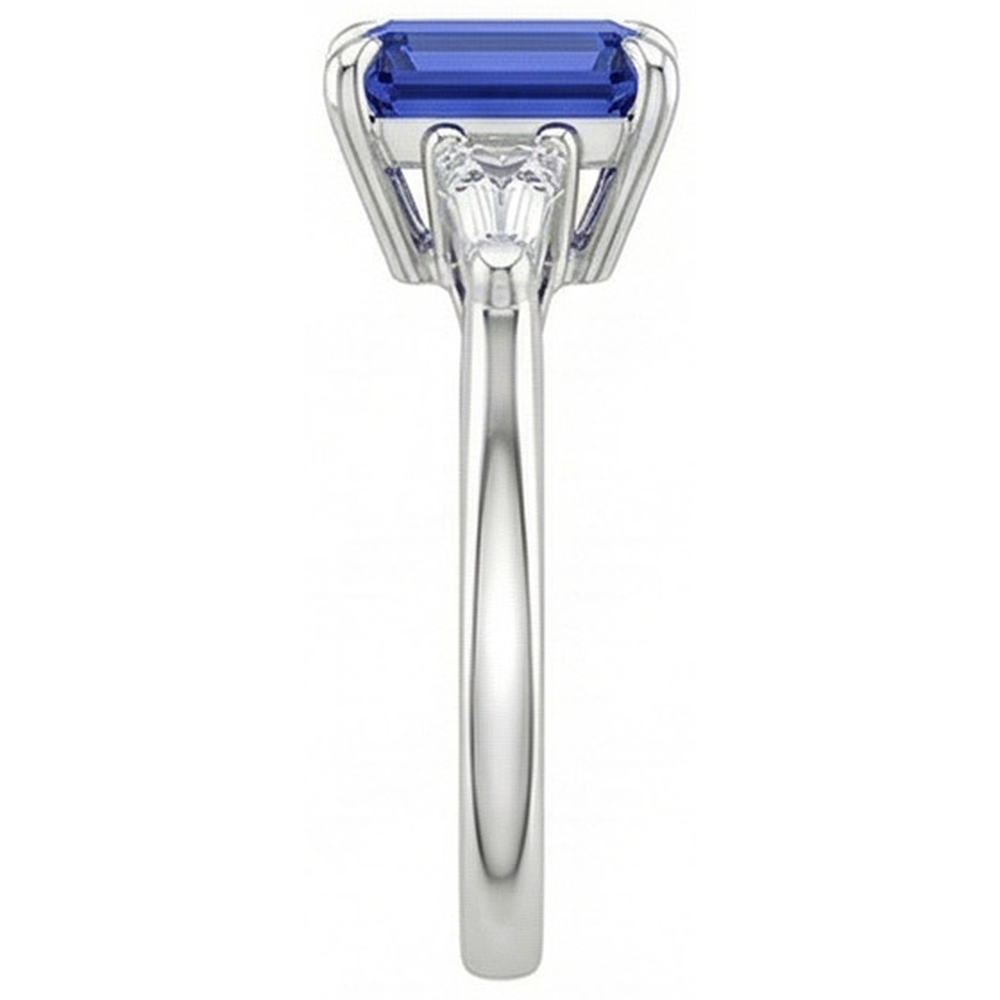 Three Stones Ring White Gold Ceylon Sapphire & Natural Earth Mined Diamond 3.50 Carats