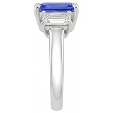 Three Stone Emerald Natural Earth Mined Diamond & Ceylon Sapphire Ring 3 Carats Prong Set