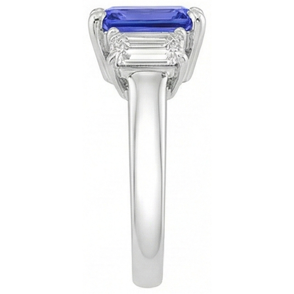 Three Stone Emerald Natural Earth Mined Diamond & Ceylon Sapphire Ring 3 Carats Prong Set