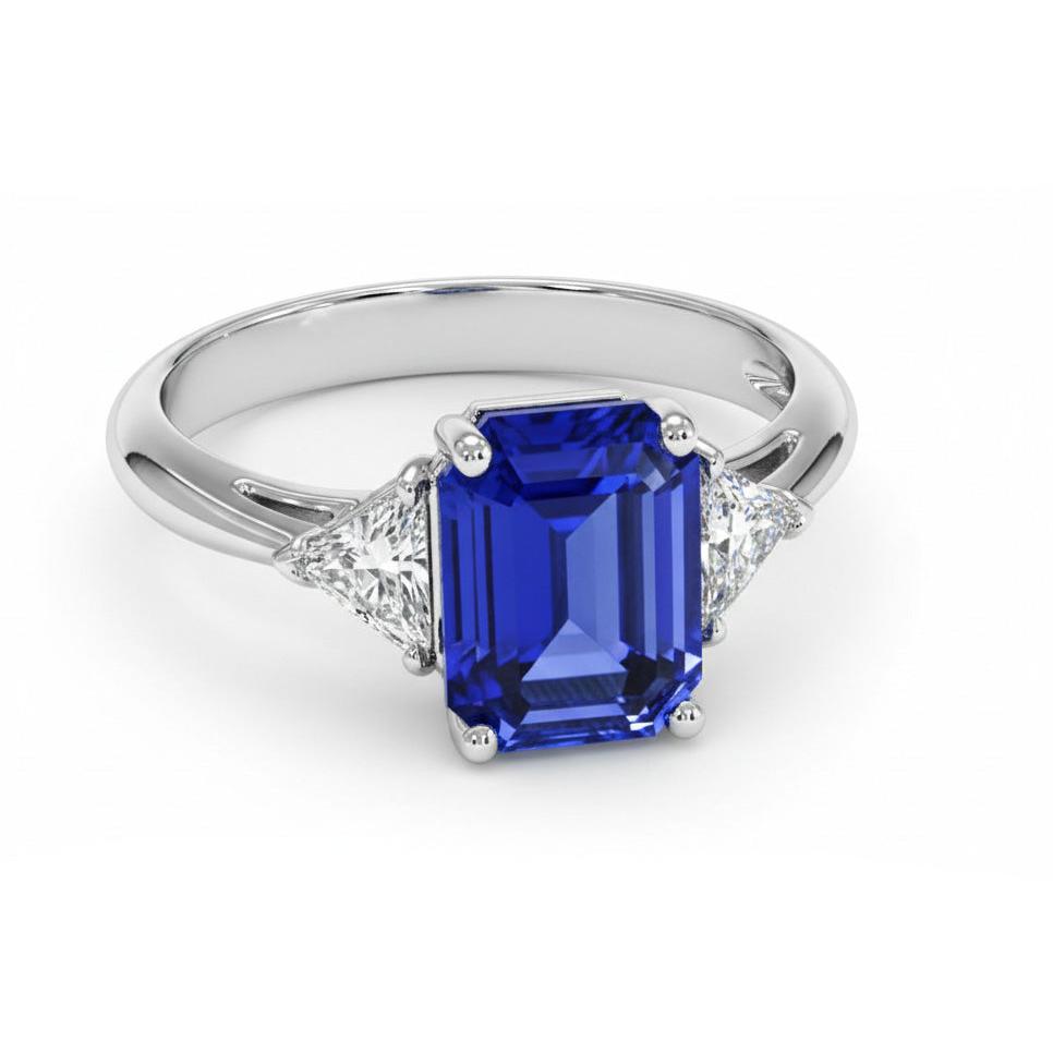 Three Stone Natural Earth Mined Diamond & Emerald Sri Lankan Sapphire Ladies Ring 7 Carats