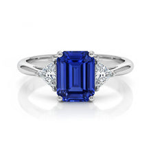 Three Stone Natural Earth Mined Diamond & Emerald Sri Lankan Sapphire Ladies Ring 7 Carats