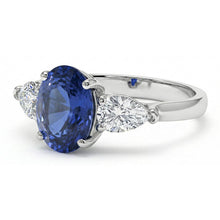Three Stone Pear Natural Earth Mined Diamond & Ceylon Oval Sapphire Ring 9.25 Carats Gold
