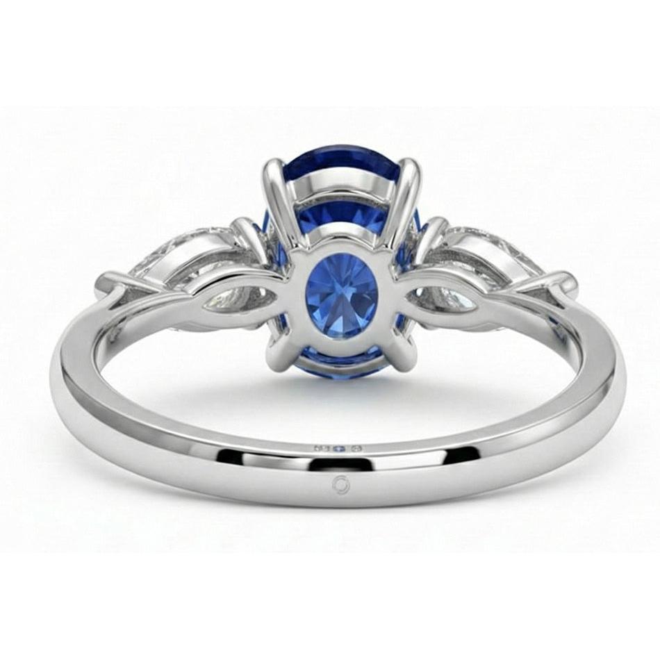 Three Stone Pear Natural Earth Mined Diamond & Ceylon Oval Sapphire Ring 9.25 Carats Gold