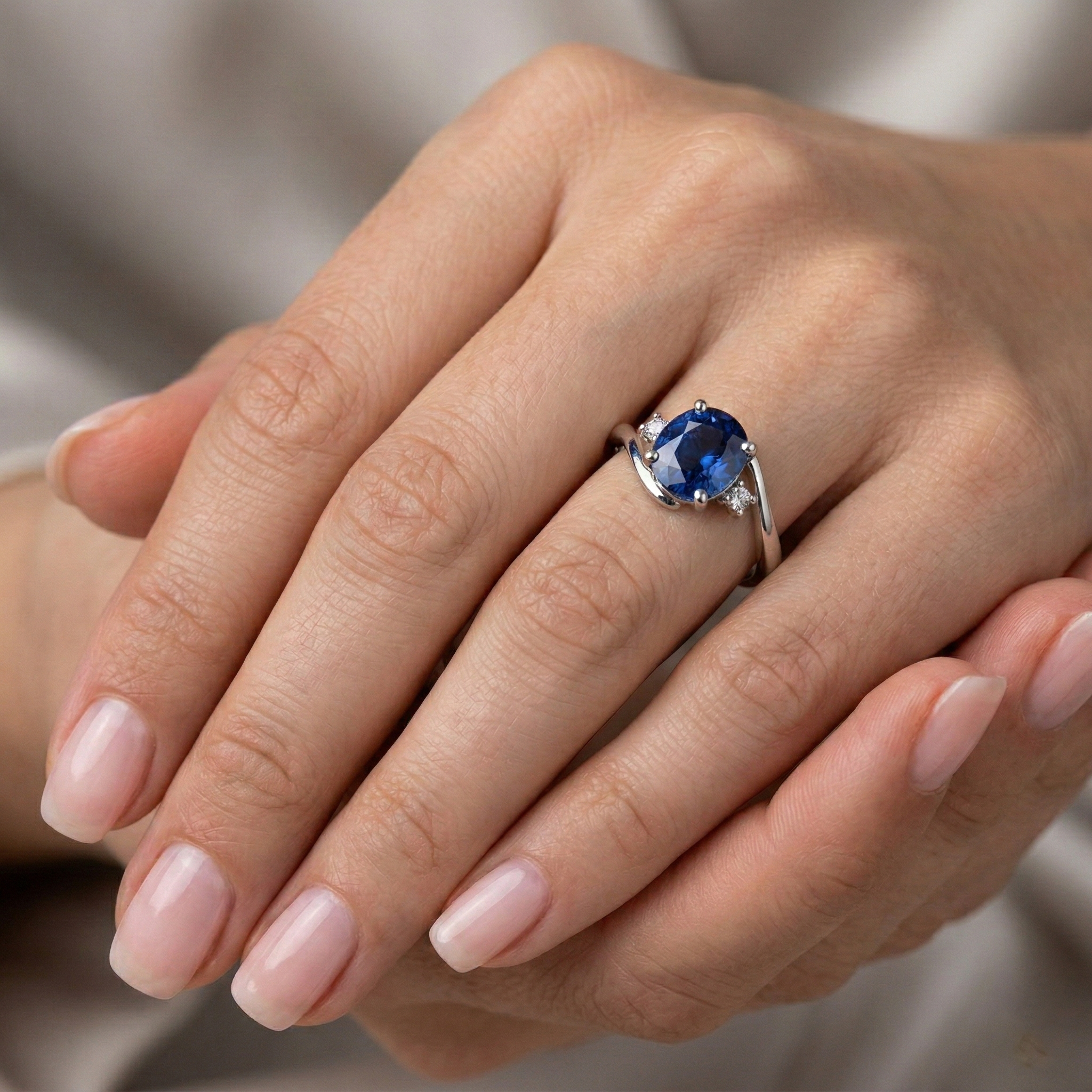 Three Stone Sri Lanka Sapphire With Natural Earth Mined DIAMOND ( NOT LAB GROWN )s Ring 1.70 Ct Gold 14K