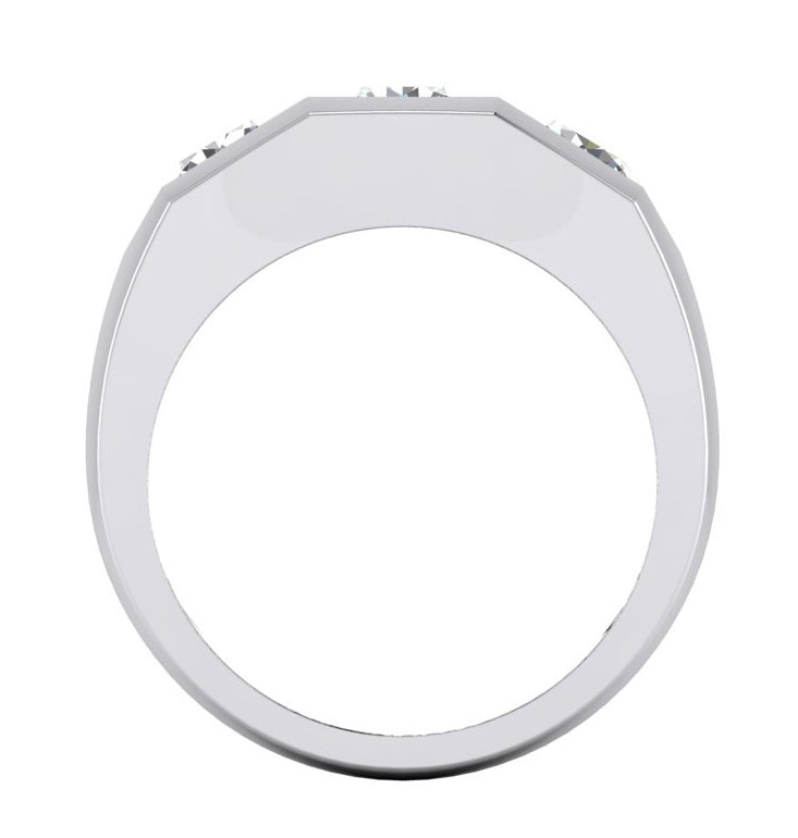 Three Stone Men's Ring Lab Grown Round Diamonds 14K Gold