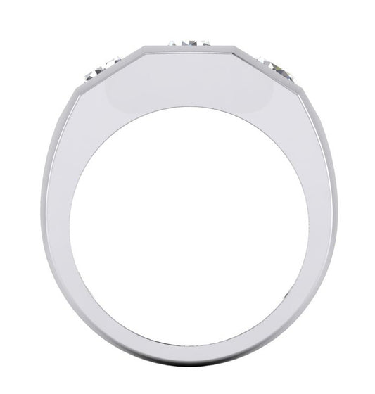 Three Stone Men's Ring Lab Grown Round Diamonds 14K Gold