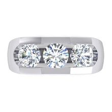 Three Stone Men's Ring Lab Grown Round Diamonds 14K Gold