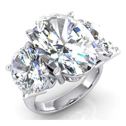 Three Stone Real Big Oval Natural Earth Mined Diamond Ring
