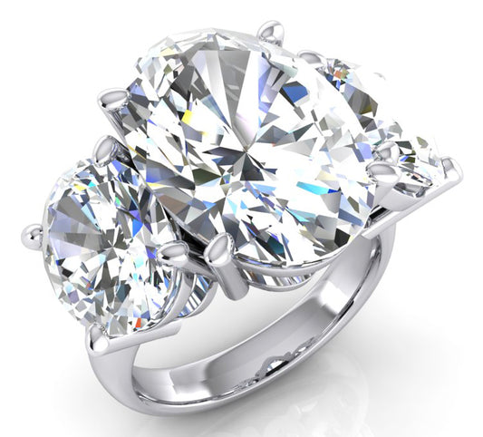 Three Stone Real Big Oval Diamond Ring