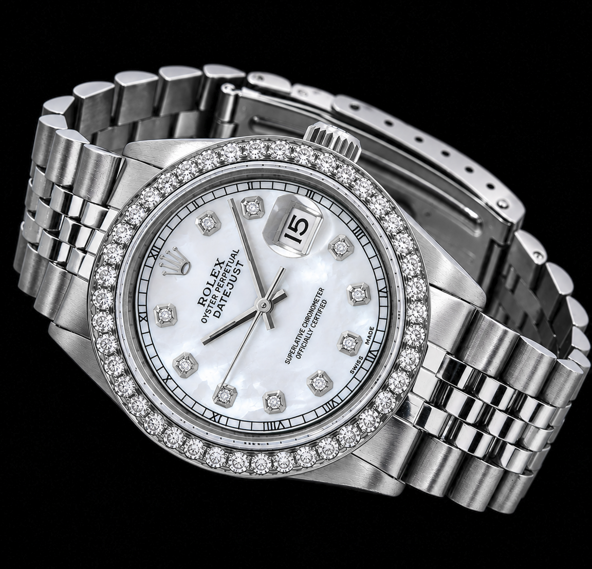 Rolex Datejust 1601 36mm White Mother of Pearl Diamond Dial Stainless Steel