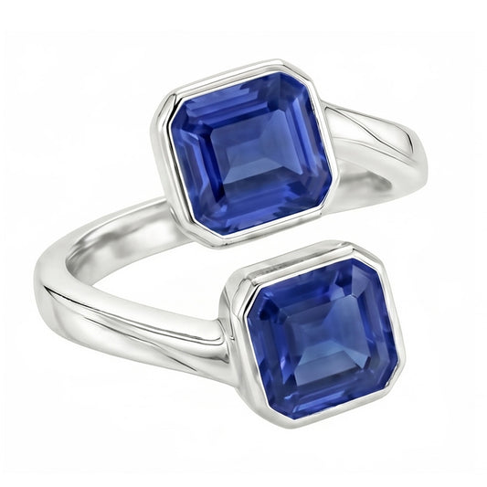 Toi Et Moi Emerald Sapphire Ring 2 Stone Bezel Set 3 Carats Filigree