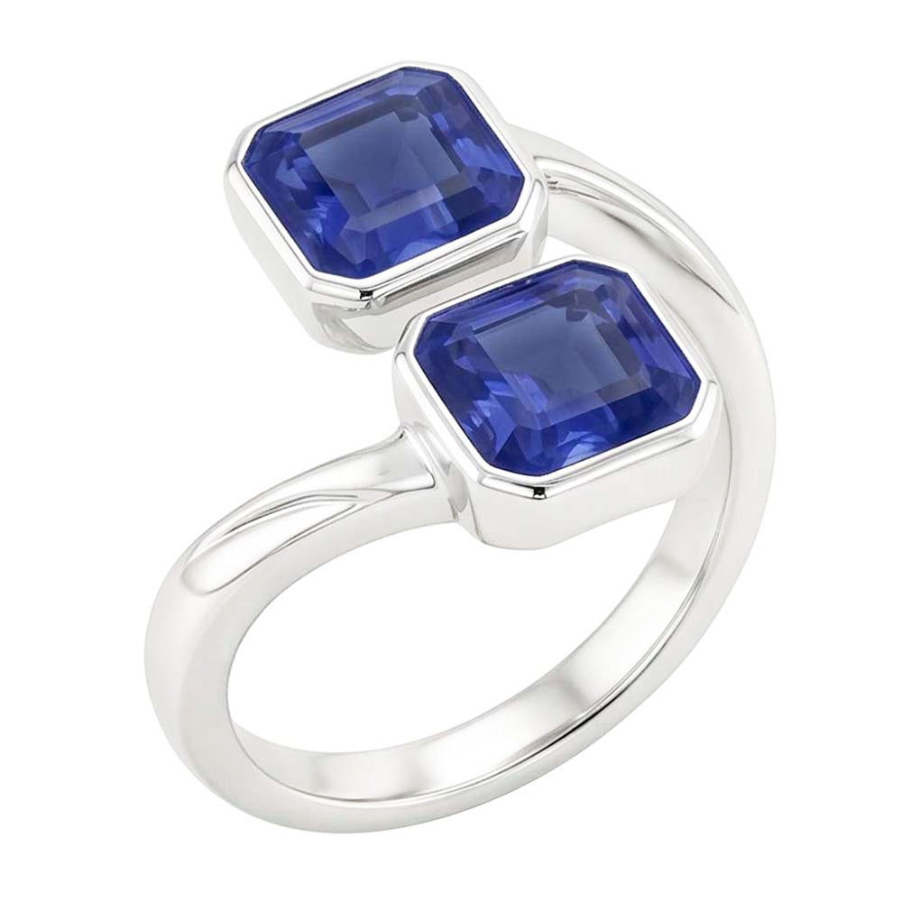 Toi Et Moi Emerald Sapphire Ring 2 Stone Bezel Set 3 Carats Filigree