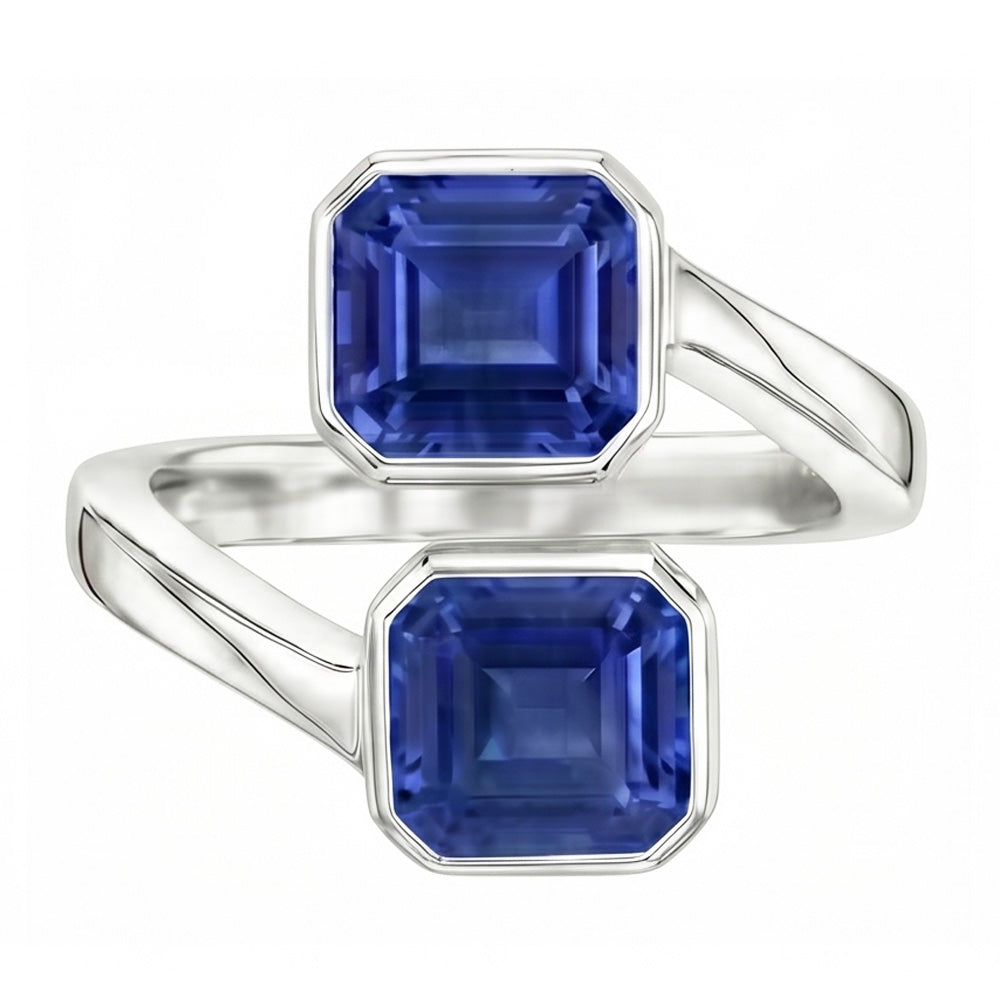 Toi Et Moi Emerald Sapphire Ring 2 Stone Bezel Set 3 Carats Filigree
