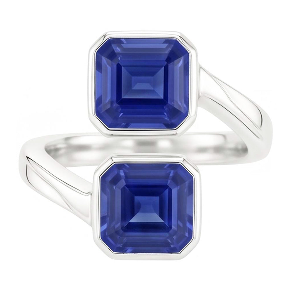 Toi Et Moi Emerald Sapphire Ring 2 Stone Bezel Set 3 Carats Filigree