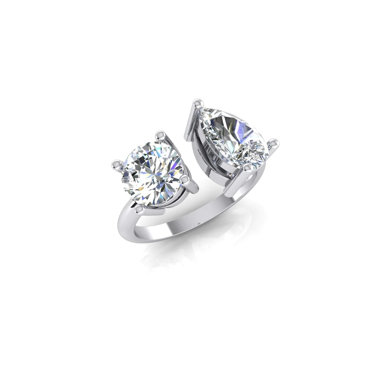 Toi Et Moi Pear & Round Real Diamond Two Stone Ring 2 Carats