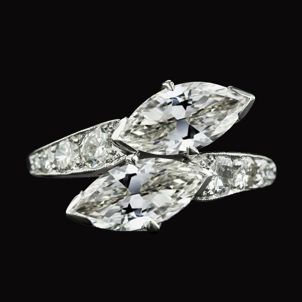 Toi Et Moi Round & Marquise Old Miner Women's Genuine Diamond Ring 9.50 Carats
