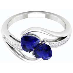 Toi et Moi 2 Stone Heart Blue Sapphire Round Natural Earth Mined Diamond Ring 3.50 Carats