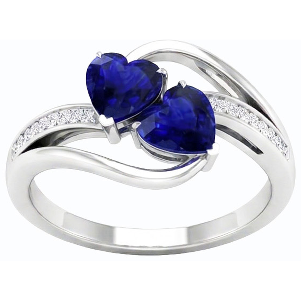 Toi et Moi 2 Stone Heart Blue Sapphire Round Natural Earth Mined Diamond Ring 3.50 Carats