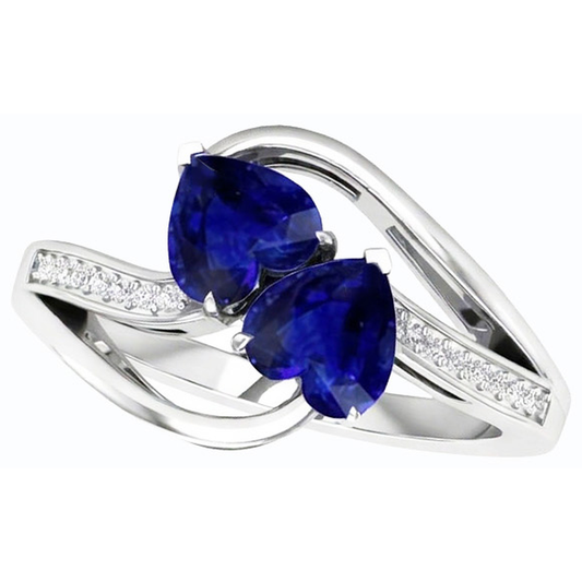 Toi et Moi 2 Stone Heart Blue Sapphire Round Natural Earth Mined Diamond Ring 3.50 Carats