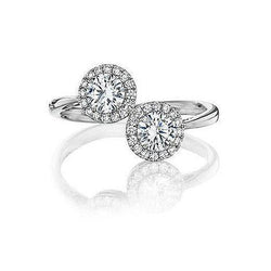 Toi et Moi 3 Carat Round Brilliant Genuine Diamond Halo Engagement Ring