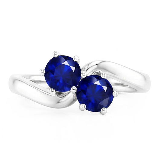 Toi et Moi Anniversary Ring Round Ceylon Sapphire 4 Carats Prong Set