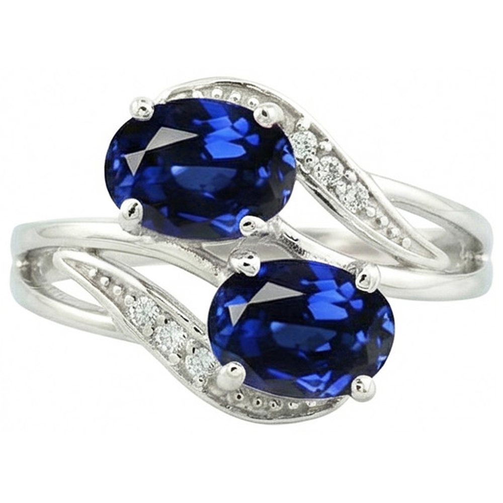 Toi et Moi Antique Style Oval Sri Lankan Sapphire Natural Earth Mined DIAMOND ( NOT LAB GROWN ) Ring 4.50 Ct
