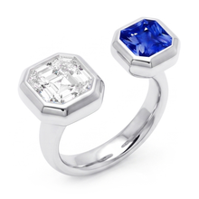 Toi et Moi Asscher Natural Earth Mined Diamond Ring Bezel Set Radiant Sapphire 2.50 Carats