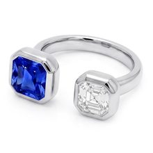 Toi et Moi Asscher Natural Earth Mined Diamond Ring Bezel Set Radiant Sapphire 2.50 Carats