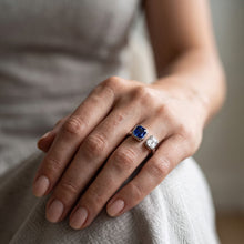 Toi et Moi Asscher Natural Earth Mined Diamond Ring Bezel Set Radiant Sapphire 2.50 Carats