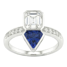 Toi et Moi Asscher Natural Earth Mined Diamond & Ceylon Sapphire Ring 3.50 Carats Milgrain
