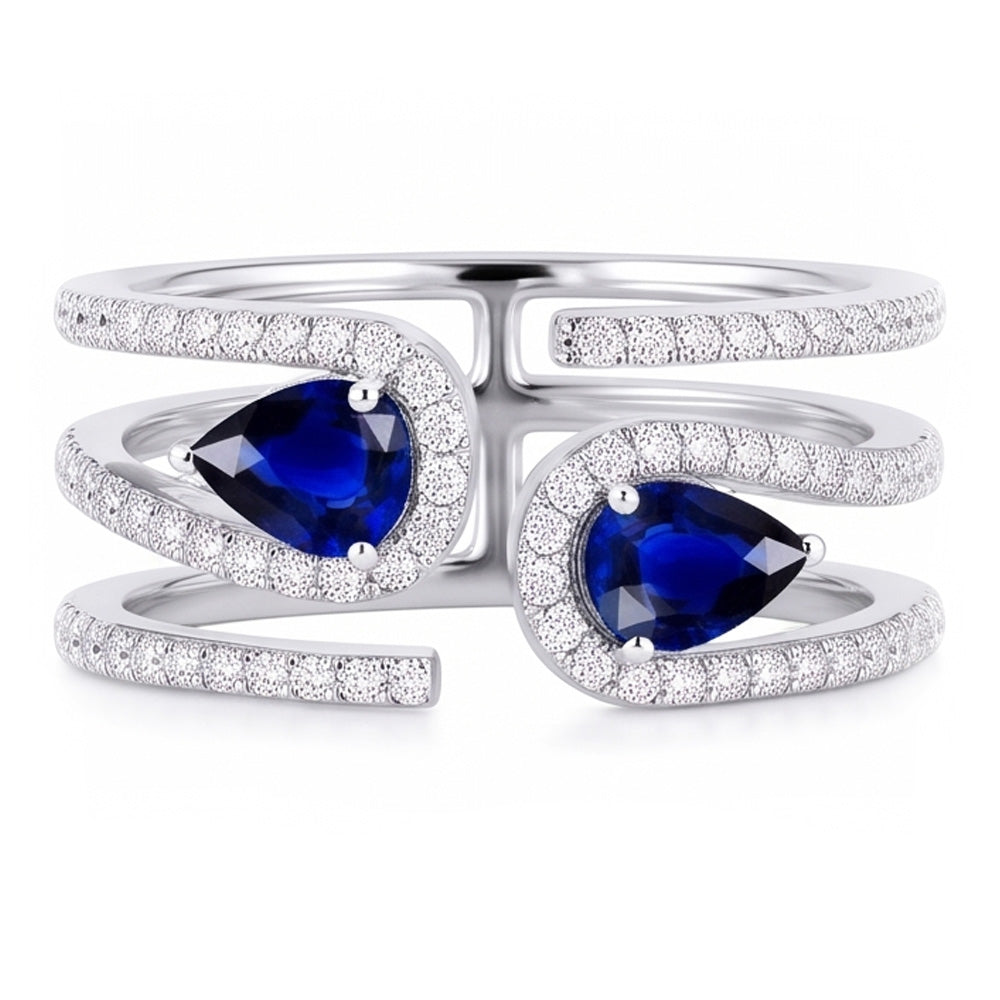 Toi et Moi Gold Women's Pear Blue Sapphire Natural Earth Mined Diamond Ring 3.50 Carats