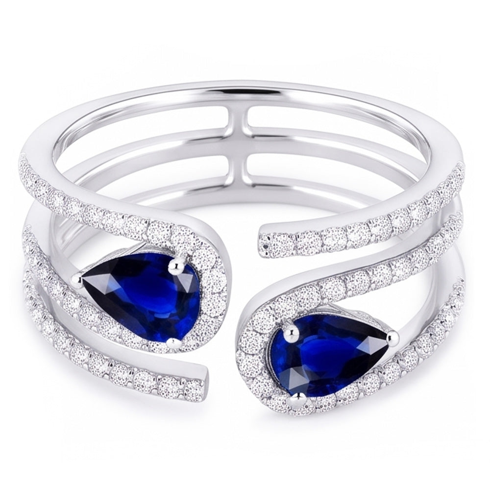 Toi et Moi Gold Women's Pear Blue Sapphire Natural Earth Mined Diamond Ring 3.50 Carats