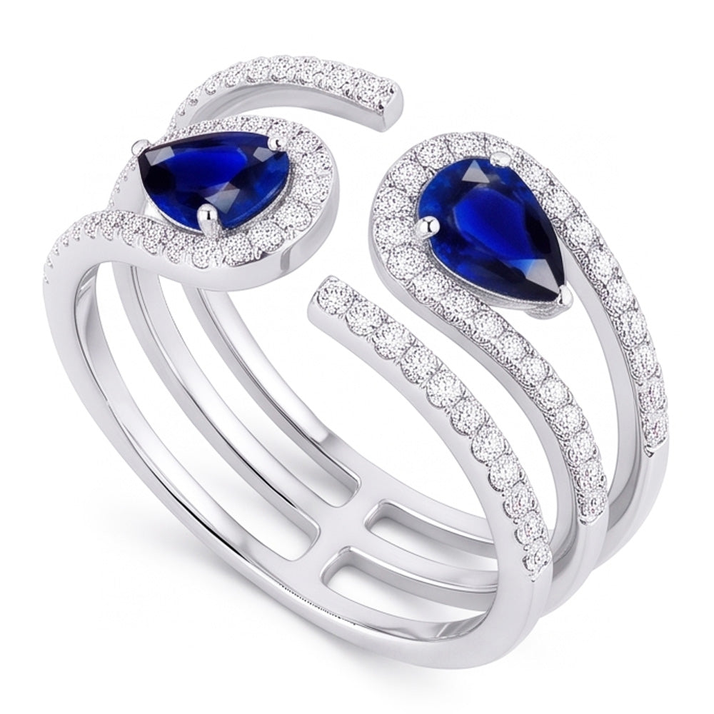 Toi et Moi Gold Women's Pear Blue Sapphire Natural Earth Mined Diamond Ring 3.50 Carats