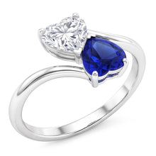 Toi et Moi Heart Blue Sapphire & Natural Earth Mined Diamond Ring 3 Carats 2 Stone Jewellery