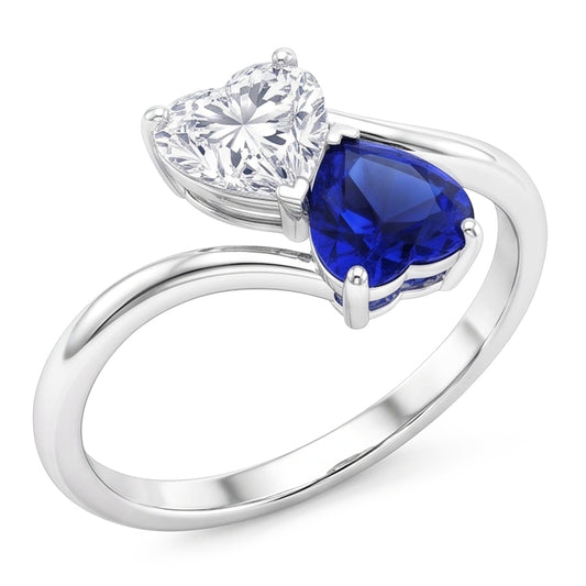 Toi et Moi Heart Blue Sapphire & Natural Earth Mined Diamond Ring 3 Carats 2 Stone Jewellery