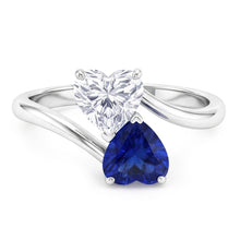 Toi et Moi Heart Blue Sapphire & Natural Earth Mined Diamond Ring 3 Carats 2 Stone Jewellery