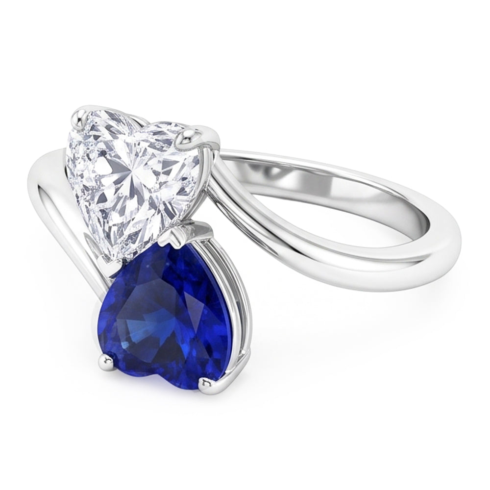 Toi et Moi Heart Blue Sapphire & Natural Earth Mined Diamond Ring 3 Carats 2 Stone Jewellery